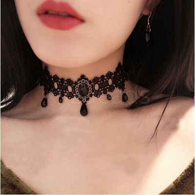 Gothic Style Resin Tassel Lace Chain Necklaces WG2E9D0-09-1