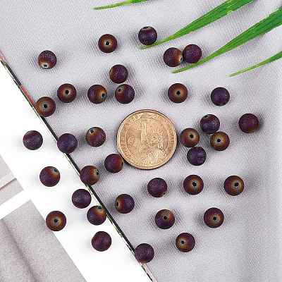 Electroplated Natural Agate Round Bead Strands G-AR0002-53-1