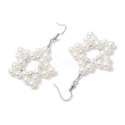 Star ABS Plastic Imitation Pearl Beaded Dangle Earrings EJEW-JE06329-1
