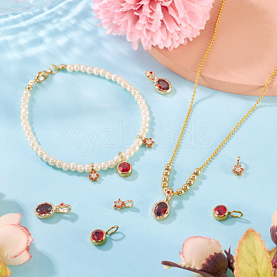 4Pcs 2 Styles Brass Micro Pave Cubic Zirconia & 2Pcs Stainless Steel Rhinestone Pendants ZIRC-TA0001-29-1