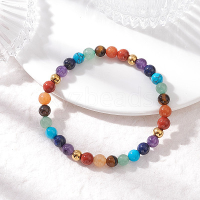 Chakra Natural Mixed Gemstone Beads Stretch Bracelets for Women BJEW-JB12607-02-1
