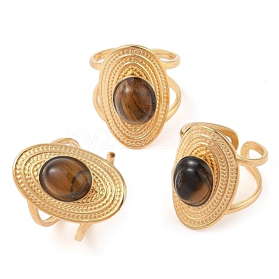 Oval Natural Mixed Stone Finger Rings RJEW-Z057-14G-1