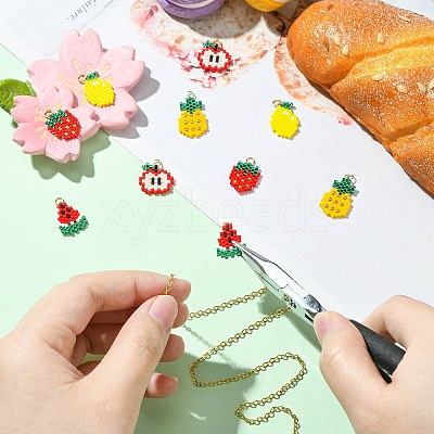 5Pcs 5 Styles Glass Seed Beaded Pendants PALLOY-CJ00126-1