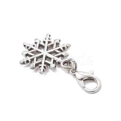 9Pcs Christmas Alloy Snowflake Pendant Decorations HJEW-JM04451-1