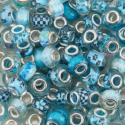 100Pcs Printed Transparent Resin European Beads RESI-PA0001-18D-1