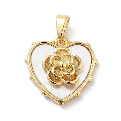 Brass Pave Natural Shell Pendants KK-F877-06G-1