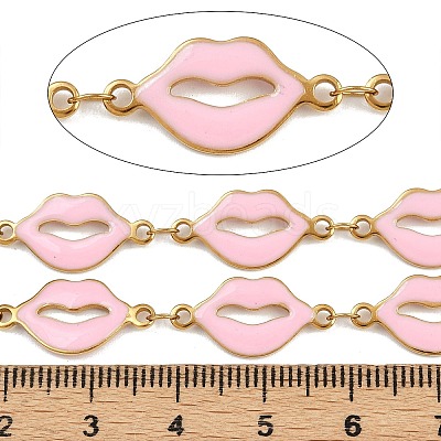 304 Stainless Steel Enamel Lip Link Chains CHS-K023-03G-05-1