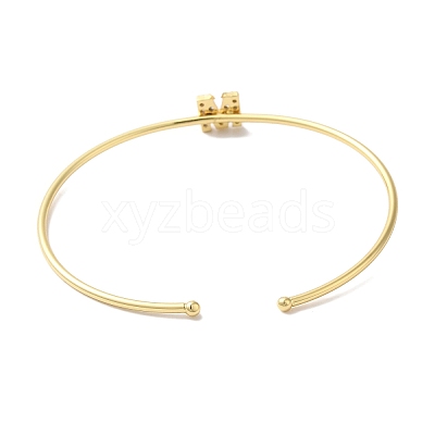 Rack Plating Brass Micro Pave Clear Cubic Zirconia Letter Open Cuff Bangles BJEW-A018-01G-M-1