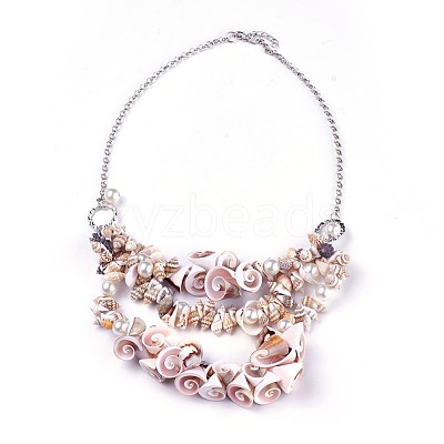 Shell Bib Statement Necklaces X-NJEW-WH0004-01P-1