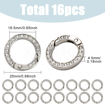 16Pcs Alloy Rhinestone Spring Gate Rings FIND-SP0004-52C-1