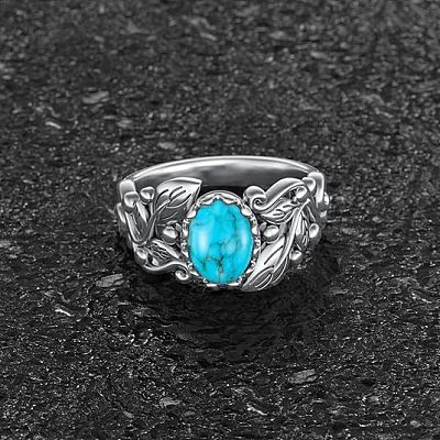 Zinc Alloy with Synthetic Turquoise Finger Rings FS-WGE57A9-03-1