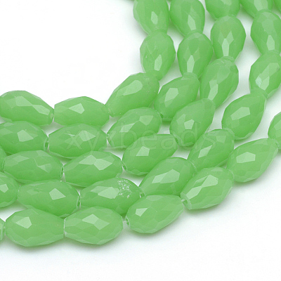 Teardrop Faceted Imitation Jade Glass Beads Strands GLAA-Q052-A-1