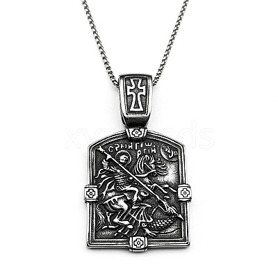 304 Stainless Steel Cross Knight Pendant Box Chain Necklaces for Men FS-WG71F72-01-1