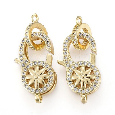 Brass Micro Pave Clear Cubic Zirconia Lobster Claw Clasps X-KK-K242-14G-1