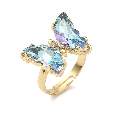 Adjustable Brass Glass Finger Rings RJEW-P148-A01-22-1