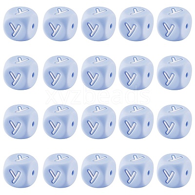 20Pcs Blue Cube Letter Silicone Beads 12x12x12mm Square Dice Alphabet Beads with 2mm Hole Spacer Loose Letter Beads for Bracelet Necklace Jewelry Making JX434Y-1