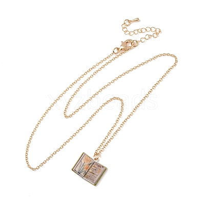Brass Enamel Book Pendant Necklaces for Women KK-CBAF5B9-01G-03-1