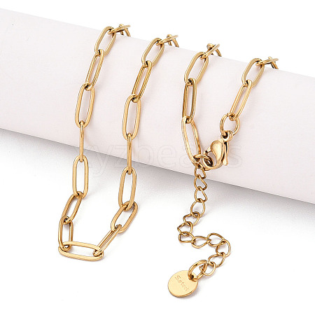 Ion Plating(IP) 304 Stainless Steel Paperclip Chain Necklace NJEW-D045-14G-03-1