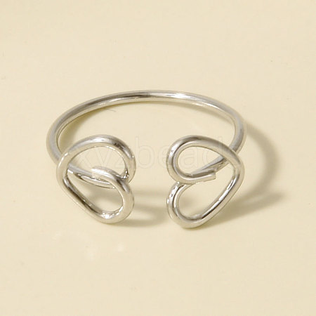 Adjustable 304 Stainless Steel Heart Cuff Open Rings GG9585-1-1