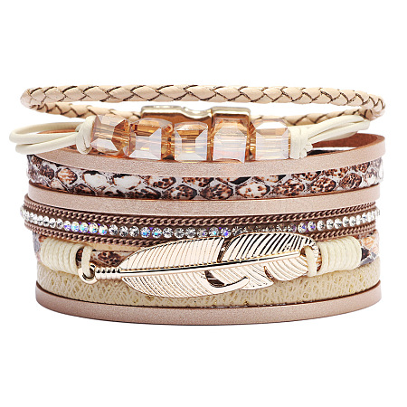 PU Leather Multi-strand Bracelets BJEW-F352-02G-04-1