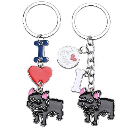 WEWAYSMILE 2 pcs Dog Keychain Car Keychain Pet Pendant Key-Ring Lovely Dog Key-ring Portable Metal Keychain Gift for Pet Lover Birthday Puppy Theme Party Supplies (Black Bulldog) JX793A-1