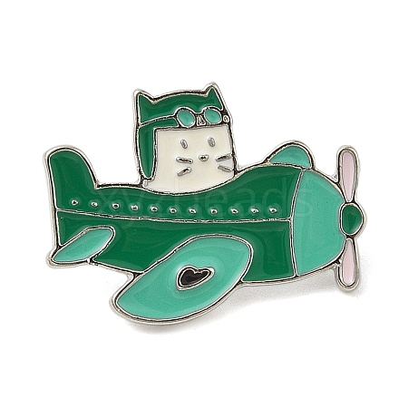 Cat with Airplate Enamel Pins JEWB-M066-01P-01-1