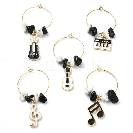 Music Theme Alloy Wine Glass Charms AJEW-JO00245-1