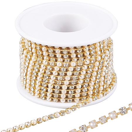 Plastic Pearl & Rhinestone Cup Chains CH-WH0013-01B-G-1