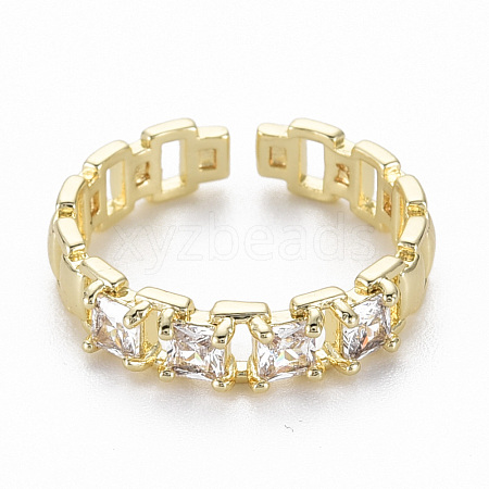 Brass Micro Pave Clear Cubic Zirconia Cuff Rings RJEW-Q164-016-NF-1