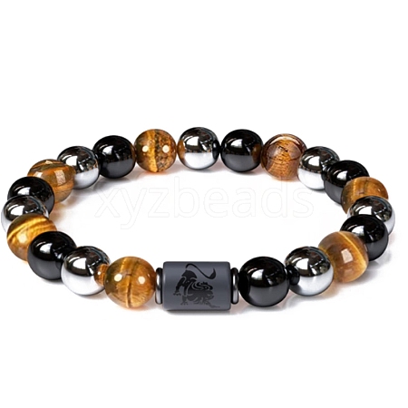 Natural Obsidian & Tiger Eye & Synthetic Hematite Stretch Bracelet PW-WG4576E-20-1