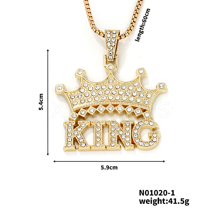 Rhinestone Crown Necklace with 3D English Letter Pendant EA8814-1-1