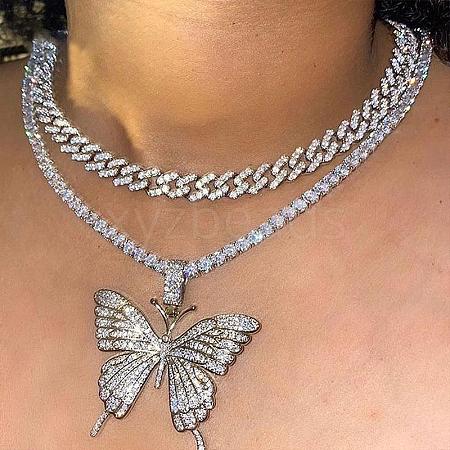 2Pcs Alloy Crystal Rhinestone Butterfly Pendant Necklaces for Women WG05CA5-04-1