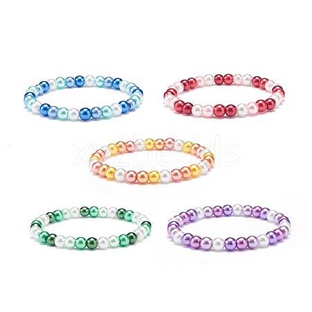 Glass Pearl Beaded Stretch Bracelet for Women BJEW-JB08710-1