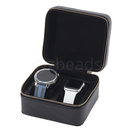 Imitation Leather Double Watch Storage Zipper Boxes CON-WH0089-227A-1