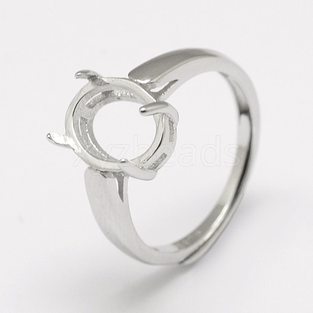 Anti-Tarnish Adjustable Rhodium Plated 925 Sterling Silver Solitaire Ring Settings STER-P033-17P-1