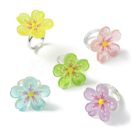 Luminous Glow in the Dark Flower Resin Finger Ring RJEW-JR00641-1