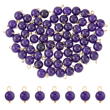 80Pcs Natural Amethyst Round Charms PALLOY-DC00001-1