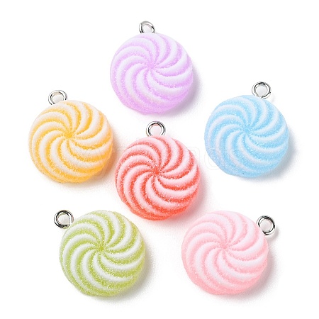 Translucent Resin Flat Round Pendants RESI-A025-03-1