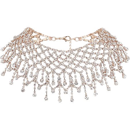 Fingerinspire Crystal Rhinestone Bib Necklace NJEW-FG0001-01KCG-1