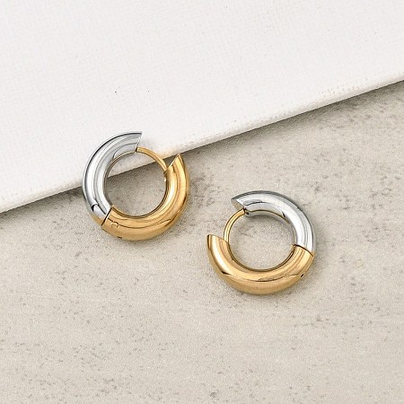 201 Stainless Steel Two Tone Hoop Earrings EJEW-Q002-01G-05-1