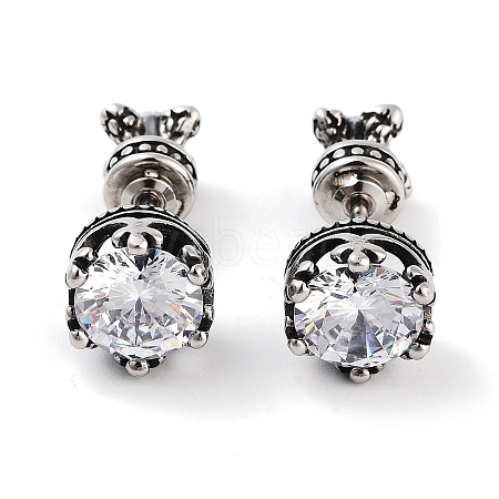 Crown 316 Surgical Stainless Steel Pave Clear Cubic Zirconia Ear False Plugs for Women Men EJEW-Z050-44A-AS-1