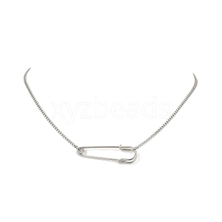 Iron Kilt Pin Pendant 304 Stainless Steel Curb Chain Necklaces NJEW-JN05679-1