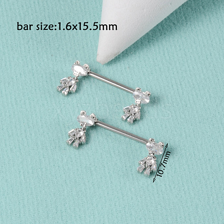 304 Stainless Steel Clear Cubic Zirconia Nipple Rings WG32E94-09-1