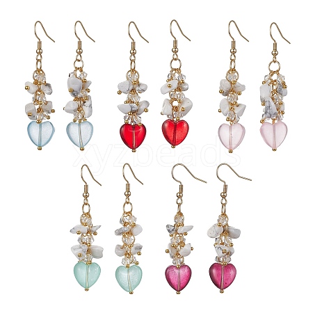 Synthetic White Howlite Chips & Glass Heart Dangle Earrings EJEW-JE05513-1