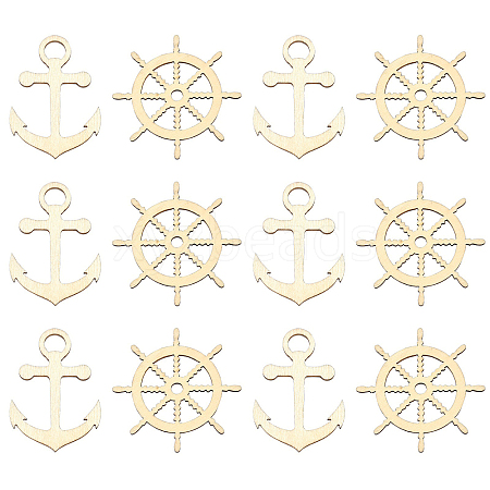 100pcs 2 Styles Nautical Theme Wood Big Pendants WOOD-CJ0001-72-1