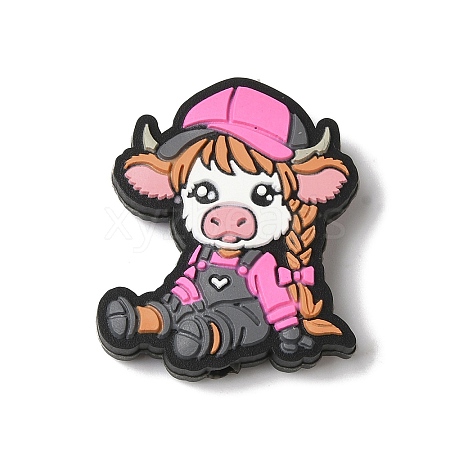 Calf with Pink Hat and Braids Cow Girl Silicone Focal Beads SIL-M006-03C-1