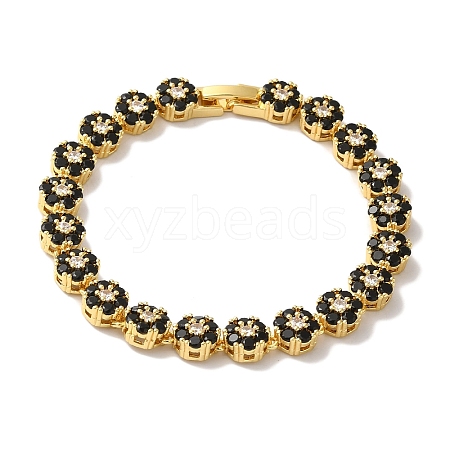 Rack Plating Brass Pave Cubic Zirconia Flower Link Chain Bracelets for Women BJEW-A018-03G-04-1