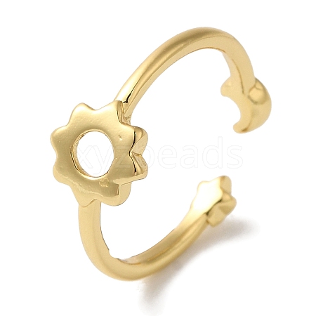 Flower Rack Plating Brass Open Cuff Finger Rings for Women RJEW-L123-101G-1