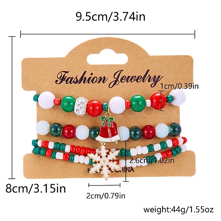 4Pcs Christmas Acrylic Rhinestone Bead Strech Bracelets Sets PW-WG4EE2D-01-1