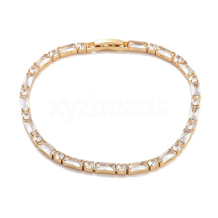 Brass Pave Clear Cubic Zirconia Rectangle & Flat Round Link Bracelets BJEW-YWC0002-02G-1